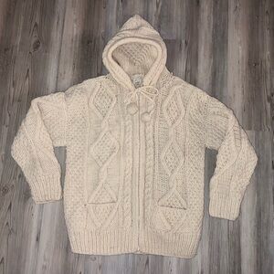 Women’s 100% Wool Full Zip Long Sleeve Hooded Cardigan Hand Made